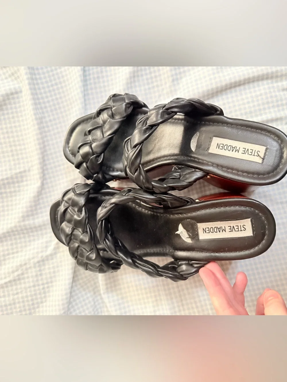 Steve Madden Braided Black Platform Slide with Stud Accents